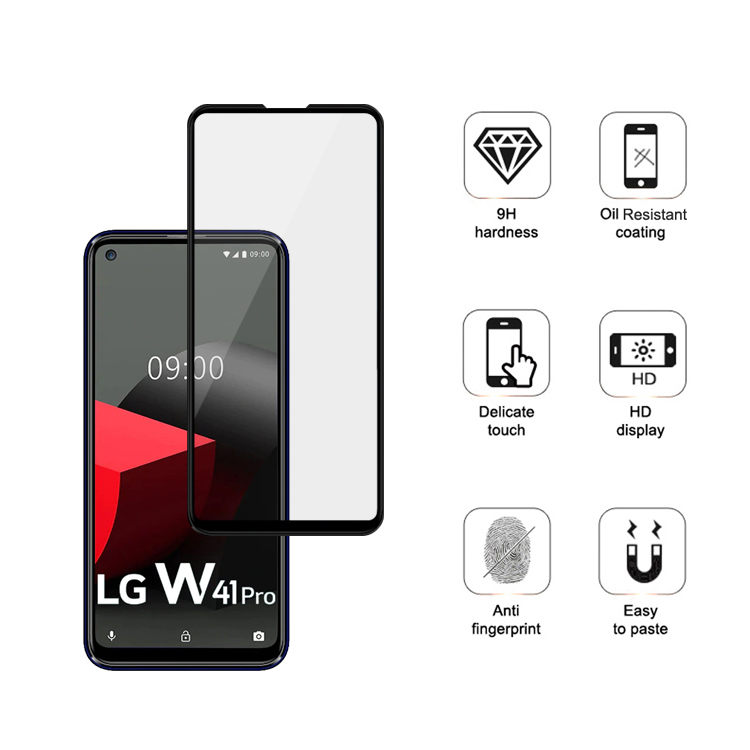 Alink 2.5D silk print full glue tempered glass screen protector for LG W41 Pro