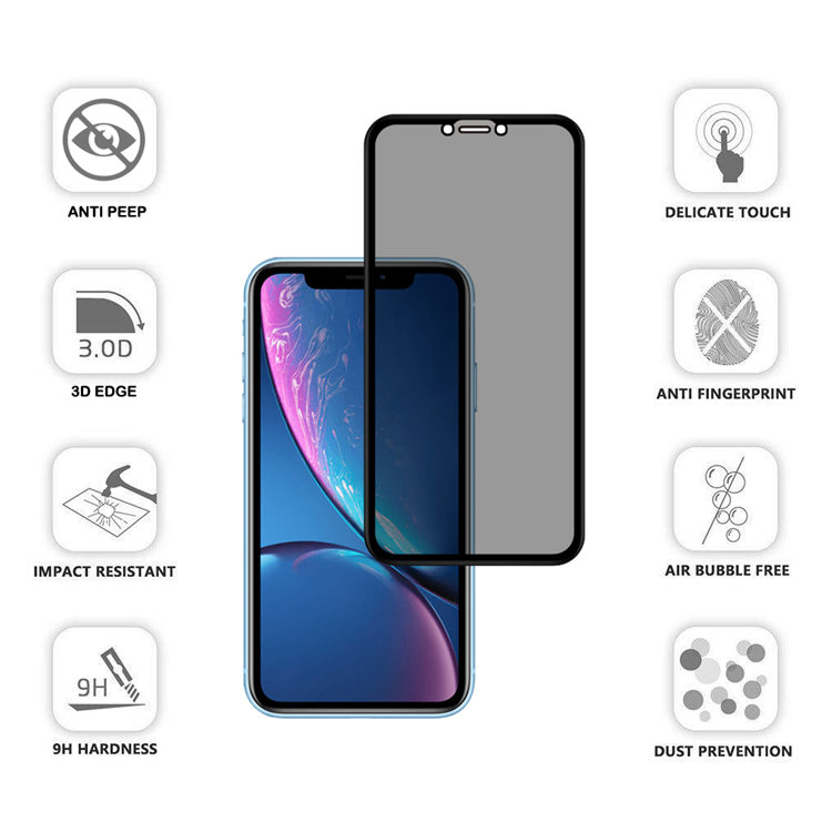 Alink 3D privacy full cover tempered glass screen protector for Apple iPhone 11 / XR