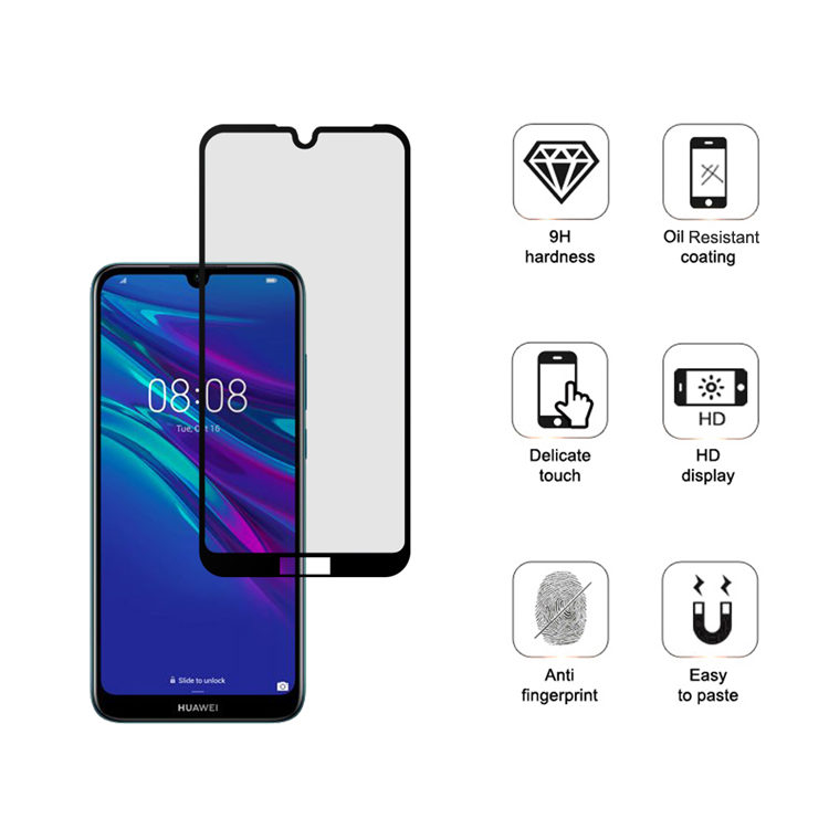 Alink 2.5D silk print full glue tempered glass screen protector for Huawei Y6 2019