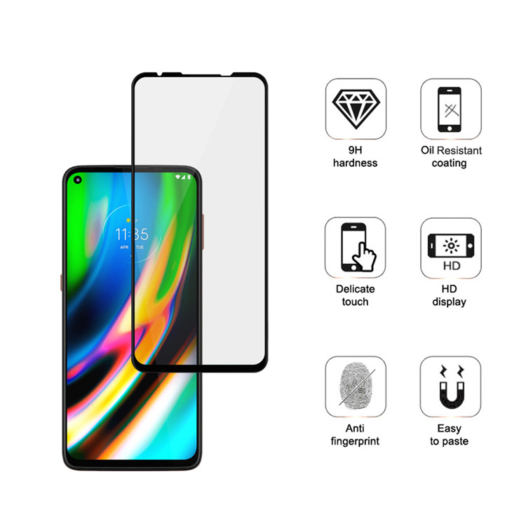 Alink 2.5D silk print full glue tempered glass screen protector for Moto G9 Plus