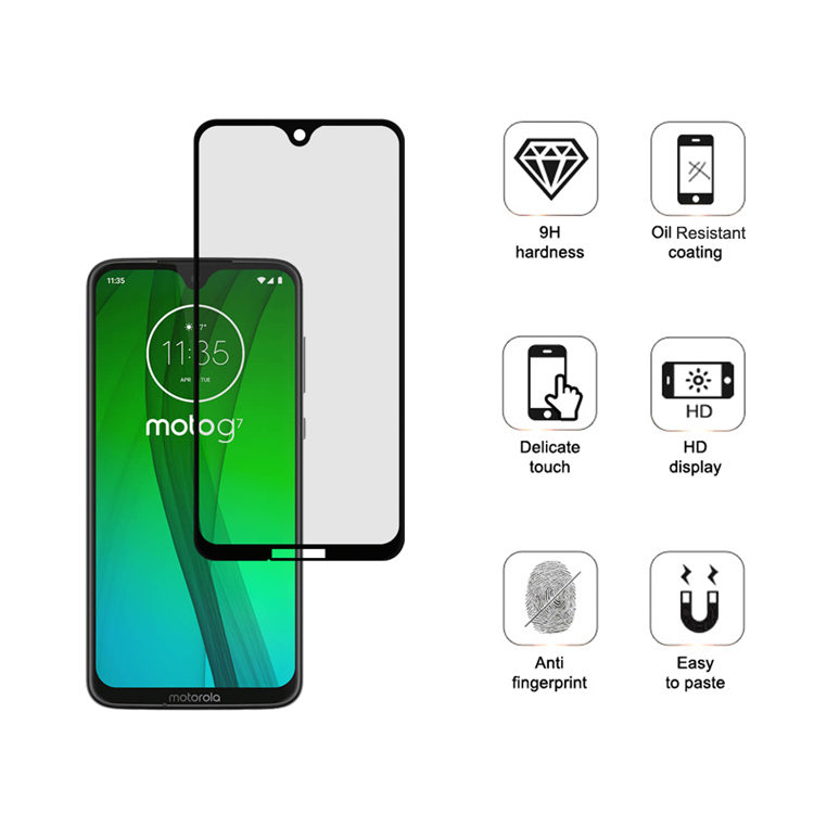 Alink 2.5D silk print full glue tempered glass screen protector for Moto G7