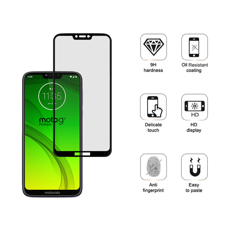 Alink 2.5D silk print full glue tempered glass screen protector for Moto G7 Power