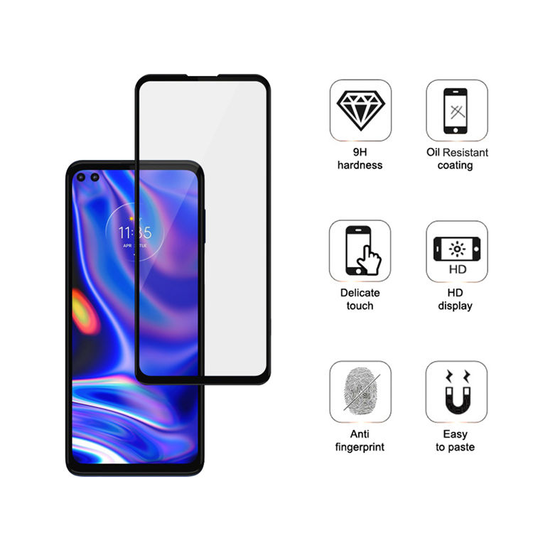Alink 2.5D silk print full glue tempered glass screen protector for Moto One 5G