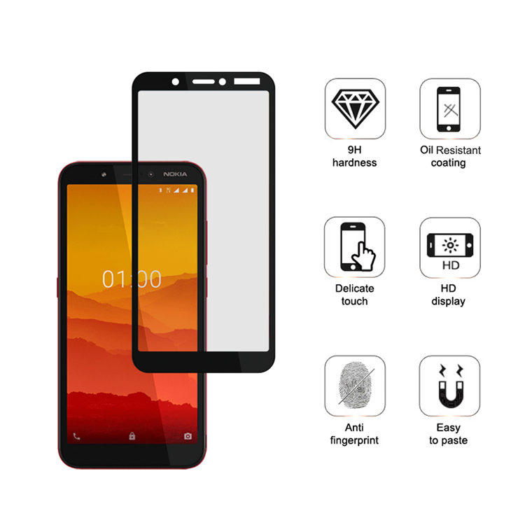 Alink 2.5D silk print full glue tempered glass screen protector for Nokia C1