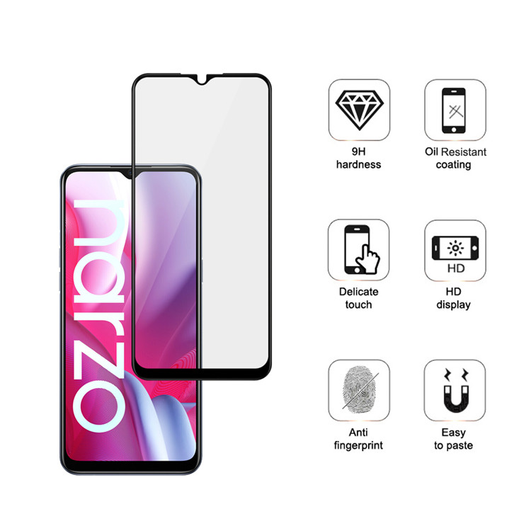 Alink 2.5D silk print full glue tempered glass screen protector for Realme Narzo 20A