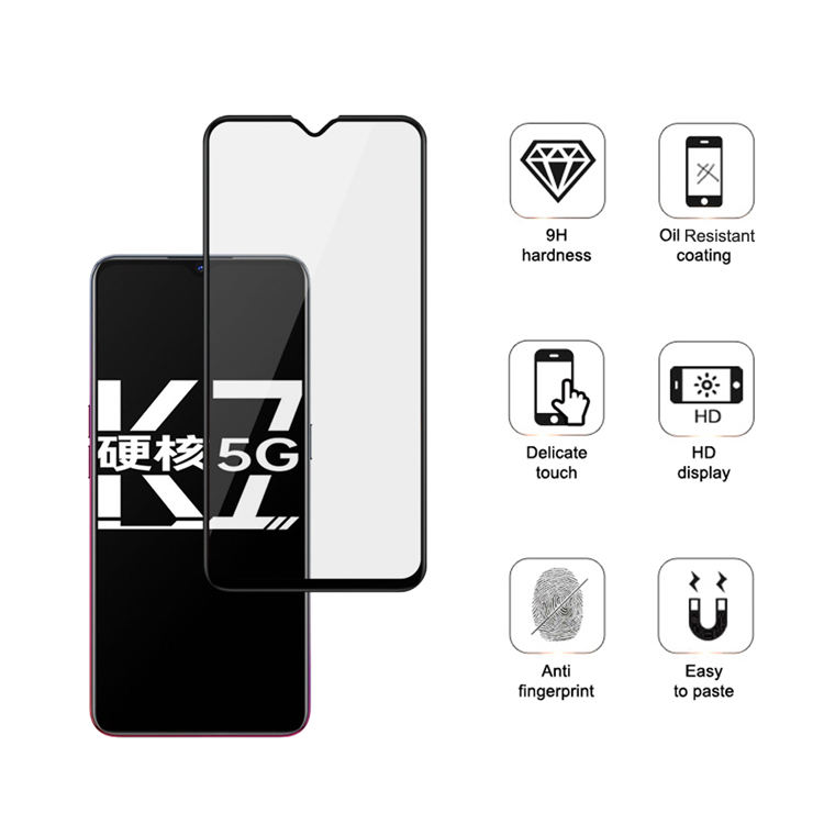Alink 2.5D silk print full glue tempered glass screen protector for Oppo K7