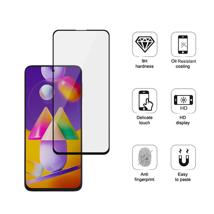 Alink 2.5D silk print full glue tempered glass screen protector for Samsung Galaxy M31s