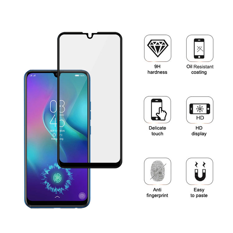 Alink 2.5D silk print full glue tempered glass screen protector for Tecno Camon 12 Pro