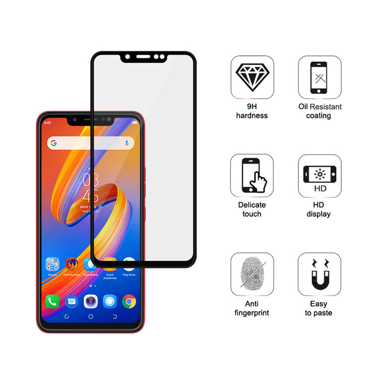 Alink 2.5D silk print full glue tempered glass screen protector for Tecno Spark 3