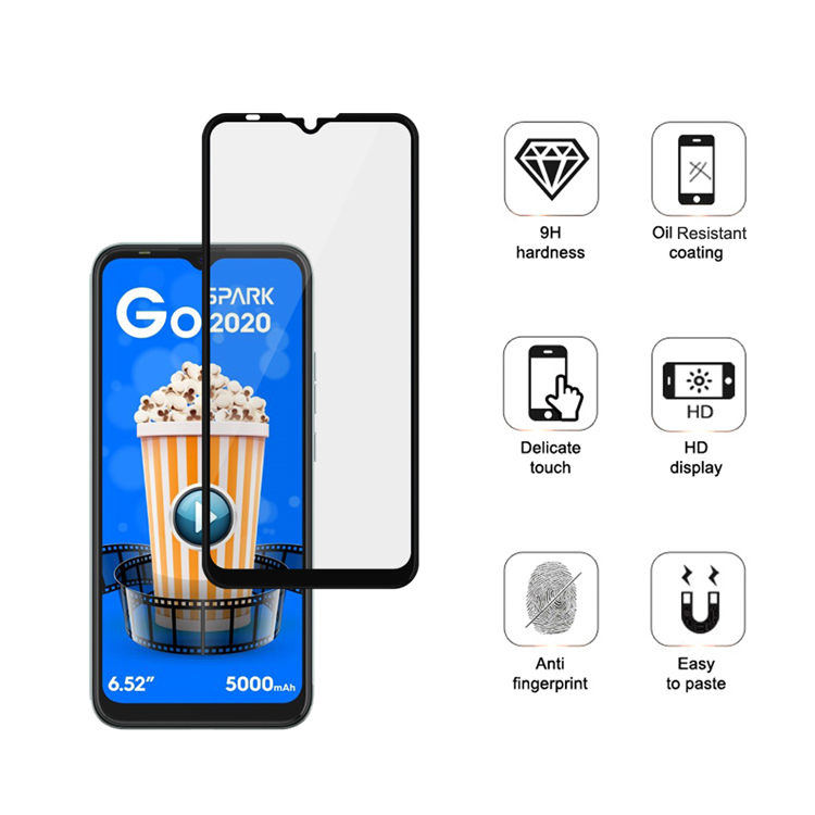 Alink 2.5D silk print full glue tempered glass screen protector for Tecno Spark Go 2020