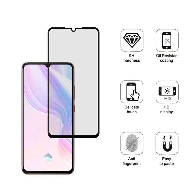 Alink 2.5D silk print full glue tempered glass screen protector for Vivo Y9s