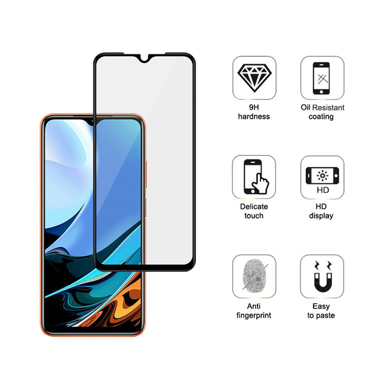 Alink 2.5D silk print full glue tempered glass screen protector for Xiaomi Redmi 9 Power